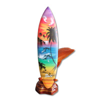 Wooden Surfboard Airbrused, Handcarved From Pinus Wood / Included Stand
