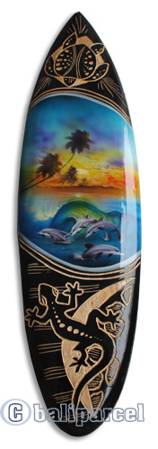 Wooden Surfboard And Carving Combination, Handcarved From Pinus Wood 
