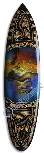 Wooden Surfboard And Carving Combination, Handcarved From Pinus Wood