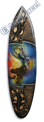 Wooden Surfboard And Carving Combination, Handcarved From Pinus Wood