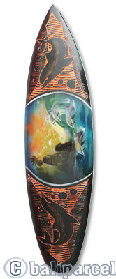 Wooden Surfboard And Carving Combination, Handcarved From Pinus Wood