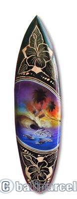 Wooden Surfboard And Carving Combination, Handcarved From Pinus Wood