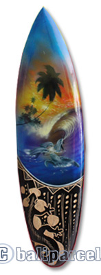 Wooden Surfboard And Carving Combination, Handcarved From Pinus Wood