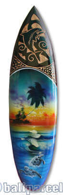 Wooden Surfboard And Carving Combination, Handcarved From Pinus Wood 