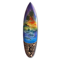 Wooden Surfboard And Carving Combination, Handcarved From Pinus Wood 