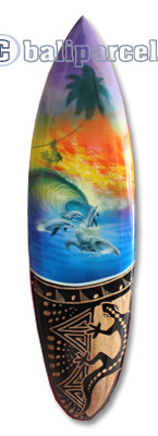 Wooden Surfboard And Carving Combination, Handcarved From Pinus Wood