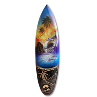 Wooden Surfboard And Carving Combination, Handcarved From Pinus Wood 