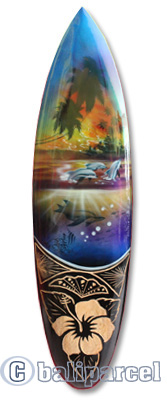 Wooden Surfboard And Carving Combination, Handcarved From Pinus Wood