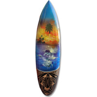 Wooden Surfboard And Carving Combination, Handcarved From Pinus Wood