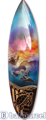 Wooden Surfboard And Carving Combination, Handcarved From Pinus Wood 