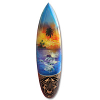 Wooden Surfboard And Carving Combination, Handcarved From Pinus Wood 