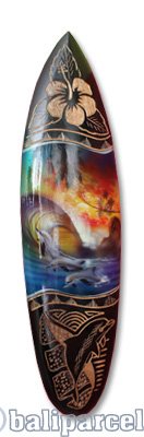 Wooden Surfboard And Carving Combination, Handcarved From Pinus Wood 