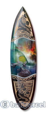 Wooden Surfboard And Carving Combination, Handcarved From Pinus Wood 