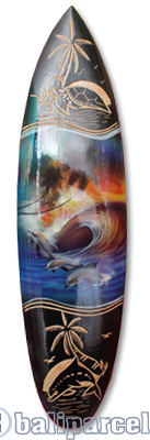 Wooden Surfboard And Carving Combination, Handcarved From Pinus Wood