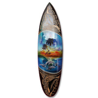 Wooden Surfboard And Carving Combination, Handcarved From Pinus Wood 