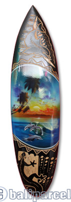 Wooden Surfboard And Carving Combination, Handcarved From Pinus Wood 