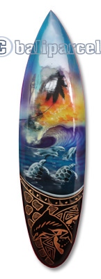 Wooden Surfboard And Carving Combination, Handcarved From Pinus Wood 