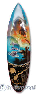 Wooden Surfboard And Carving Combination, Handcarved From Pinus Wood