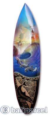 Wooden Surfboard And Carving Combination, Handcarved From Pinus Wood