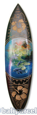 Wooden Surfboard And Carving Combination, Handcarved From Pinus Wood