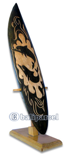 Wooden Surfboard Carving,  Handcarved From Pinus Wood 