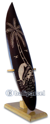 Wooden Surfboard Carving,  Handcarved From Pinus Wood