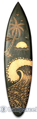 Wooden Surfboard Carving,  Handcarved From Pinus Wood 