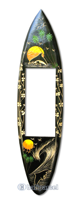 Wooden Surfboard Mirror And Carving, Handcarved From Pinus Wood