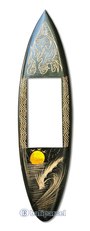 Wooden Surfboard Mirror And Carving, Handcarved From Pinus Wood
