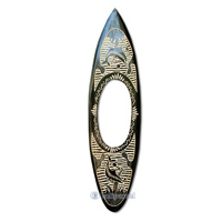 Wooden Surfboard Mirror And Carving, Handcarved From Pinus Wood