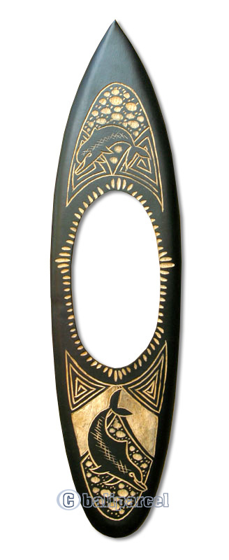 Wooden Surfboard Mirror And Carving, Handcarved From Pinus Wood