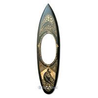 Wooden Surfboard Mirror And Carving, Handcarved From Pinus Wood