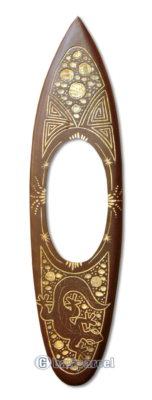 Wooden Surfboard Mirror And Carving, Handcarved From Pinus Wood