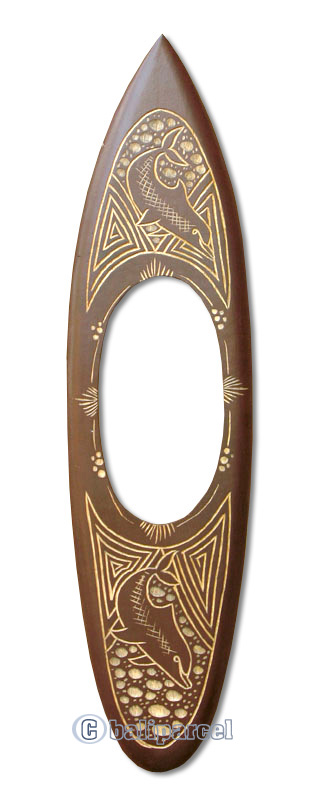 Wooden Surfboard Mirror And Carving, Handcarved From Pinus Wood