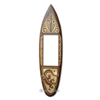 Wooden Surfboard Mirror And Carving, Handcarved From Pinus Wood