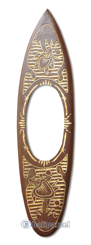 Wooden Surfboard Mirror And Carving, Handcarved From Pinus Wood