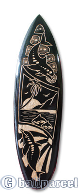 Wooden Surfboard Carving,  Handcarved From Pinus Wood 