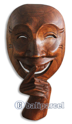 Wooden Mask Carving, Hand Carved From Hibiscus Wood With Brown Polished