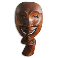 Wooden Mask Carving, Hand Carved From Hibiscus Wood With Brown Polished