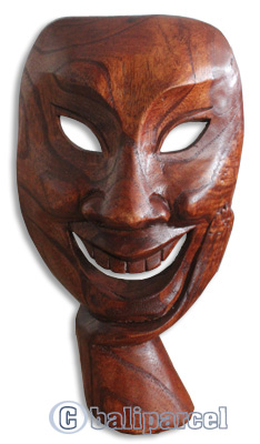 Wooden Mask Carving, Hand Carved From Hibiscus Wood With Brown Polished