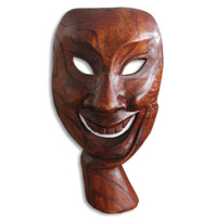 Wooden Mask Carving, Hand Carved From Hibiscus Wood With Brown Polished