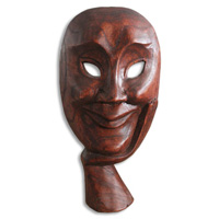 Wooden Mask Carving, Hand Carved From Hibiscus Wood With Brown Polished