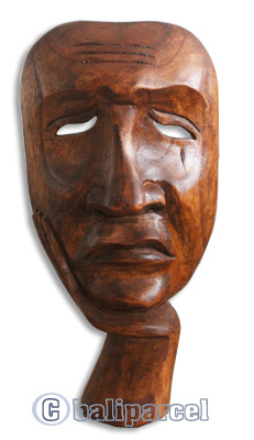Wooden Mask Carving, Hand Carved From Hibiscus Wood With Brown Polished