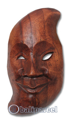 Wooden Mask Carving, Hand Carved From Hibiscus Wood With Brown Polished