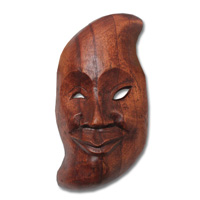 Wooden Mask Carving, Hand Carved From Hibiscus Wood With Brown Polished