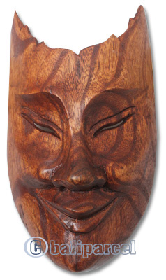 Wooden Mask Carving, Hand Carved From Hibiscus Wood With Brown Polished