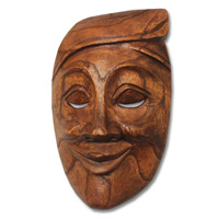 Wooden Mask Carving, Hand Carved From Hibiscus Wood With Brown Polished