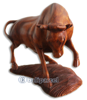 Handcarved Wooden Buffalo, Made From Suar Wood With Brown Polished