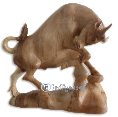 Handcarved Wooden Buffalo, Made From Suar Wood With Natural  Polished