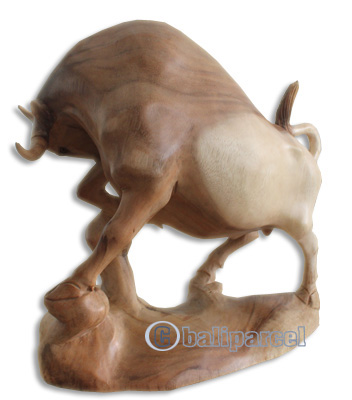 Handcarved Wooden Buffalo, Made From Suar Wood With Natural  Polished